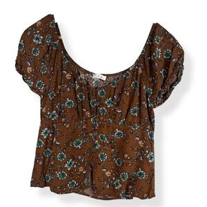 Blush J Floral Peasant Babydoll Top Womens Size Medium Boho Earthy Prairie Indie